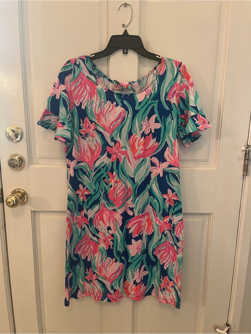 Lilly Pulitzer Navy Floral Mini Dress with Pink & Green Accents